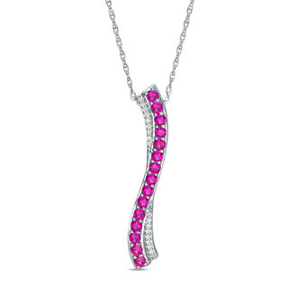 Lab-Created Ruby and Diamond Accent "S" Pendant in Sterling Silver