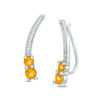 Citrine and Diamond Accent Two Stone Crawler Earrings in Sterling Silver