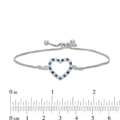 Lab-Created Blue and White Sapphire Heart Bolo Bracelet in Sterling Silver - 9.5"