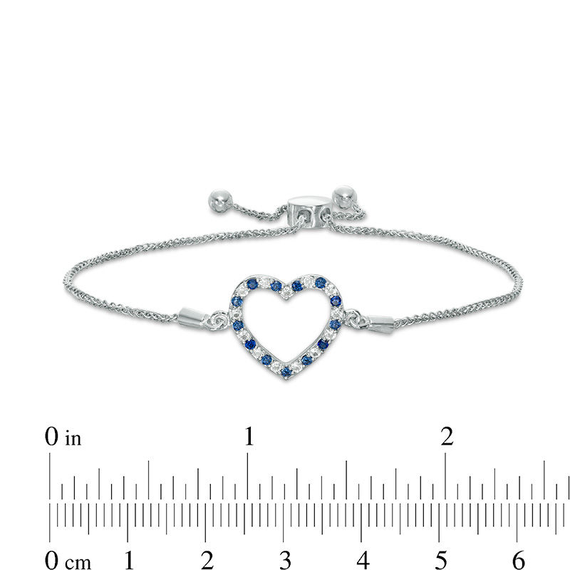 Lab-Created Blue and White Sapphire Heart Bolo Bracelet in Sterling Silver - 9.5"|Peoples Jewellers