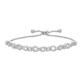 Lab-Created Pink Sapphire Infinity Bolo Bracelet in Sterling Silver - 9.5"