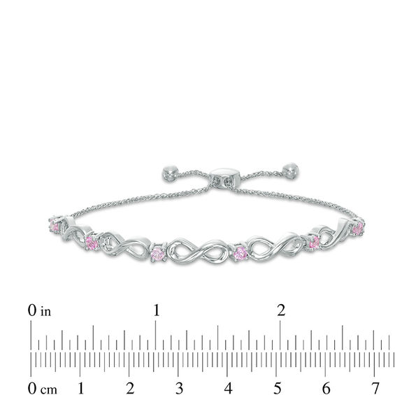 Lab-Created Pink Sapphire Infinity Bolo Bracelet in Sterling Silver - 9.5"