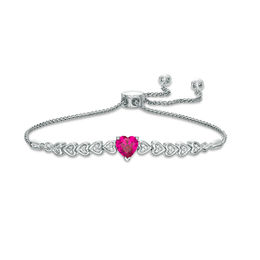 6.0mm Heart-Shaped Lab-Created Ruby and Diamond Accent Bolo Bracelet in Sterling Silver - 9.5&quot;