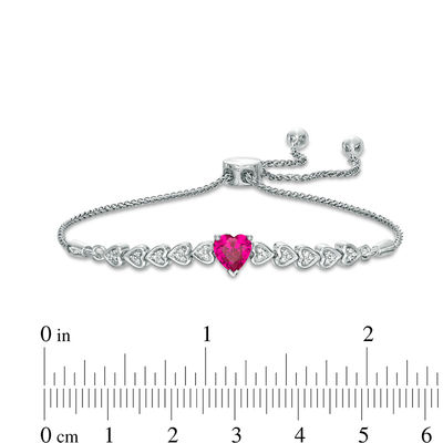 6.0mm Heart-Shaped Lab-Created Ruby and Diamond Accent Bolo Bracelet in Sterling Silver - 9.5"