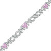Thumbnail Image 0 of 5.0mm Heart-Shaped Lab-Created Pink Sapphire "MOM" Infinity Bracelet in Sterling Silver - 7.5"