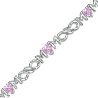 5.0mm Heart-Shaped Lab-Created Pink Sapphire "MOM" Infinity Bracelet in Sterling Silver - 7.5"