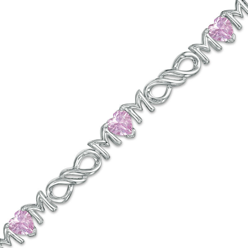 5.0mm Heart-Shaped Lab-Created Pink Sapphire "MOM" Infinity Bracelet in Sterling Silver - 7.5"|Peoples Jewellers