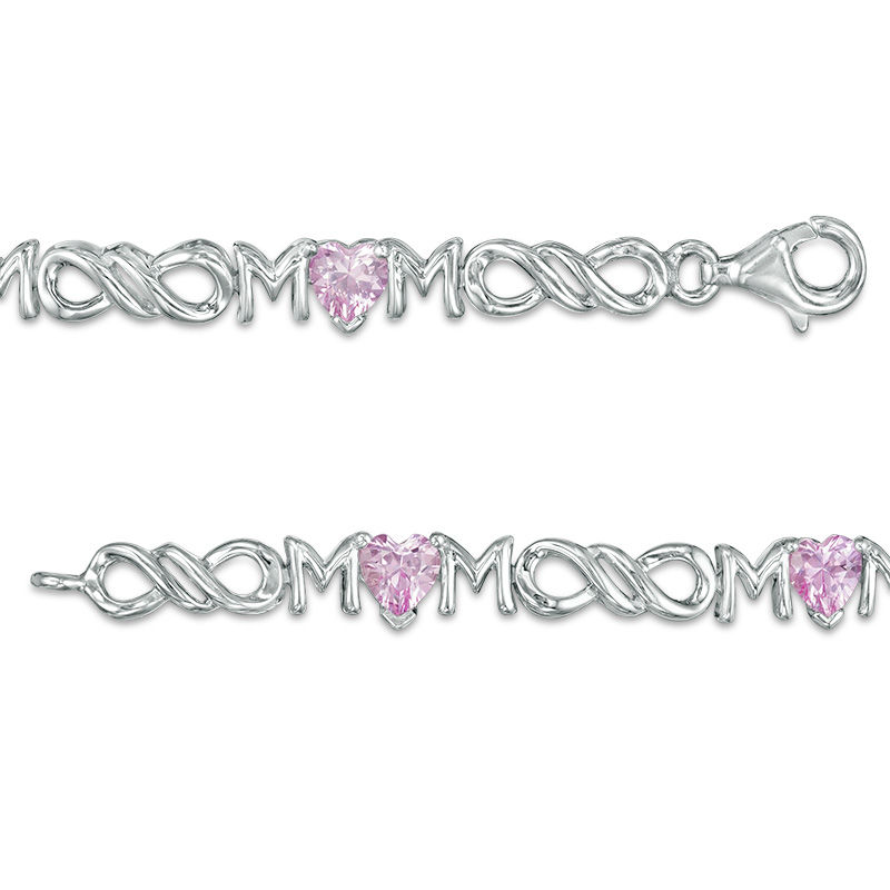 5.0mm Heart-Shaped Lab-Created Pink Sapphire "MOM" Infinity Bracelet in Sterling Silver - 7.5"