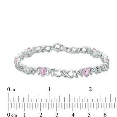 5.0mm Heart-Shaped Lab-Created Pink Sapphire "MOM" Infinity Bracelet in Sterling Silver - 7.5"