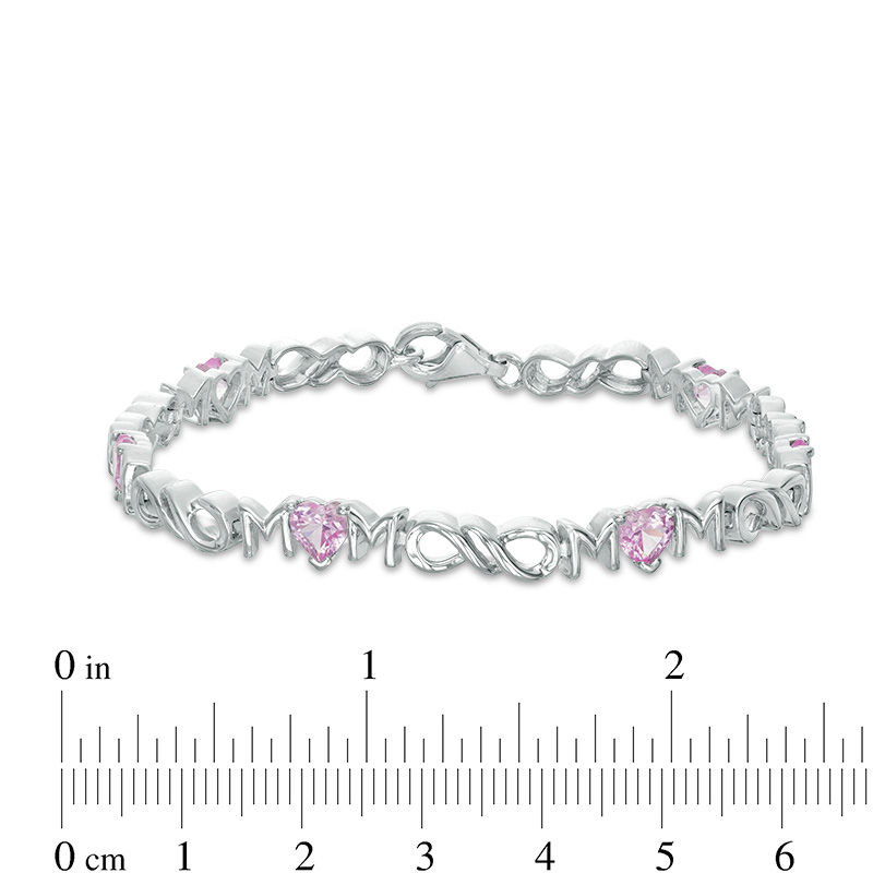 5.0mm Heart-Shaped Lab-Created Pink Sapphire "MOM" Infinity Bracelet in Sterling Silver - 7.5"|Peoples Jewellers