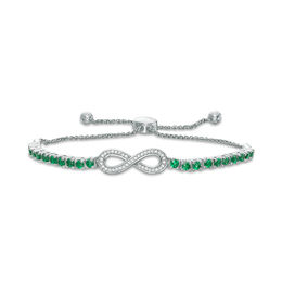 Lab-Created Emerald and 0.11 CT. T.W. Diamond Infinity Bolo Bracelet in Sterling Silver - 9.5&quot;