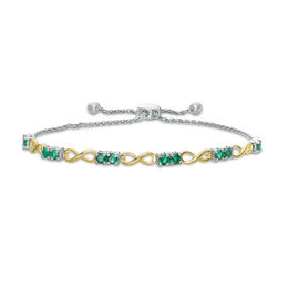 Lab-Created Emerald Infinity Station Bolo Bracelet in Sterling Silver and 10K Gold - 9.5&quot;