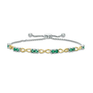 Lab-Created Emerald Infinity Station Bolo Bracelet in Sterling Silver and 10K Gold - 9.5"