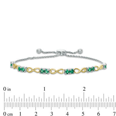 Lab-Created Emerald Infinity Station Bolo Bracelet in Sterling Silver and 10K Gold - 9.5"