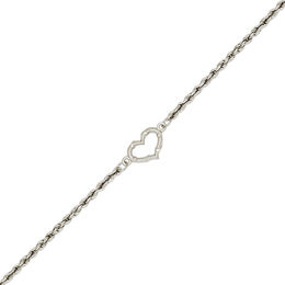 Diamond-Cut Heart Anklet in 14K White Gold - 10&quot;