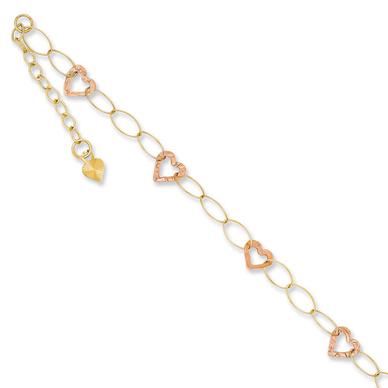 Heart Link Adjustable Anklet in 14K Two-Tone Gold - 10"|Peoples Jewellers