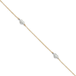 Puff Heart Adjustable Anklet in 14K Two-Tone Gold - 10&quot;