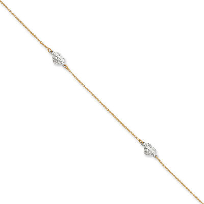 Puff Heart Adjustable Anklet in 14K Two-Tone Gold - 10"