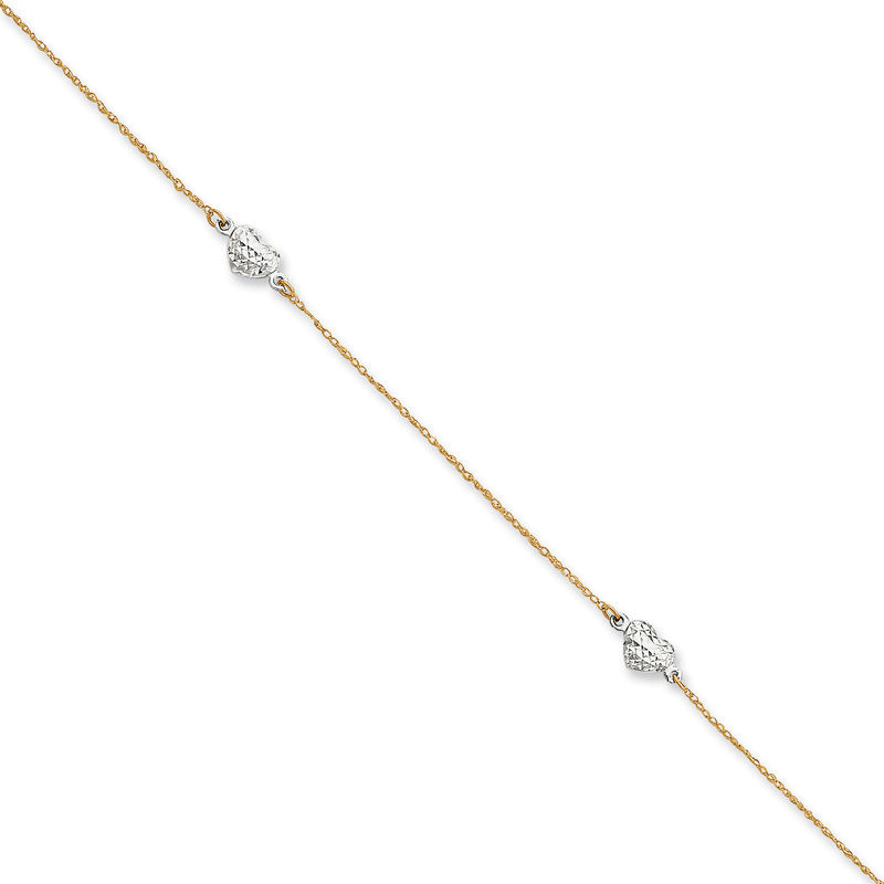 Puff Heart Adjustable Anklet in 14K Two-Tone Gold - 10"|Peoples Jewellers