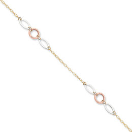 Circle with Oval Link Adjustable Anklet in 14K Tri-Tone Gold - 10&quot;