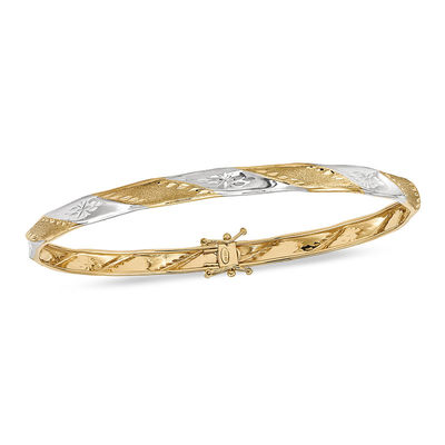 5.0mm Diamond-Cut Flexible Bangle in 14K Two-Tone Gold - 8.0"