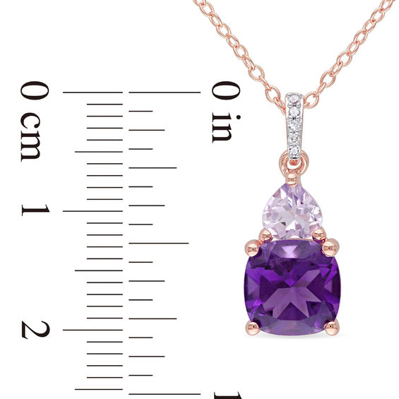 Amethyst and Diamond Accent Pendant in Sterling Silver with Rose Rhodium