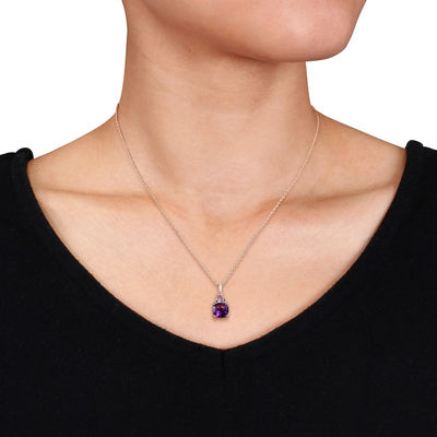 Amethyst and Diamond Accent Pendant in Sterling Silver with Rose Rhodium