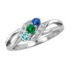 Mother's Birthstone and Diamond Accent Bypass Split Shank Ring in Sterling Silver (3 Stones)