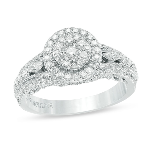 Vera Wang Love Collection 0.95 CT. T.W. Composite Diamond Vintage Style Split Shank Engagement Ring in 14K White Gold