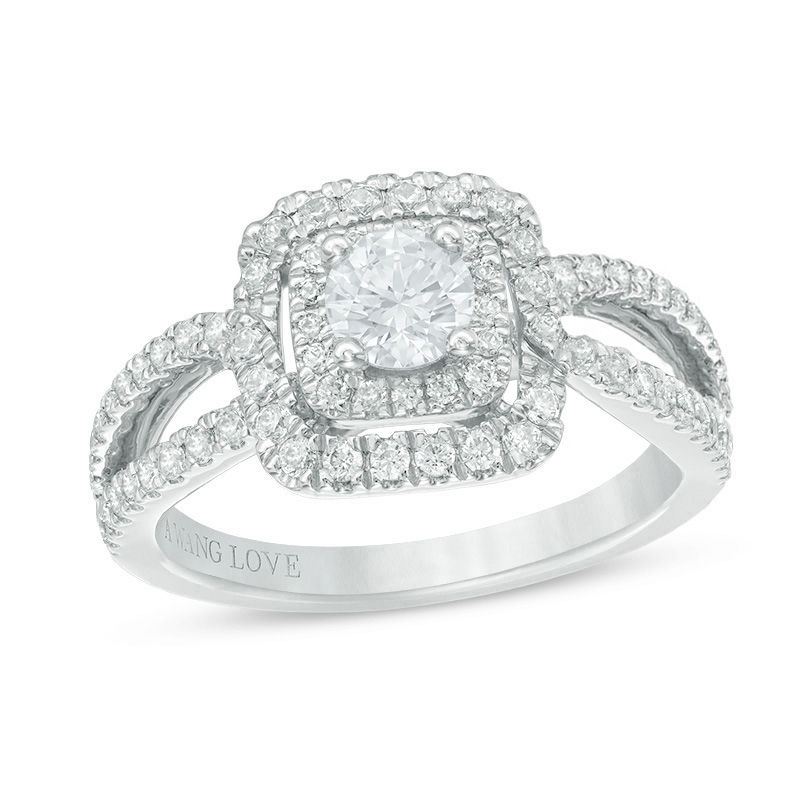 Vera Wang Love Collection 0.95 CT. T.W. Diamond Double Frame Engagement Ring in 14K White Gold|Peoples Jewellers