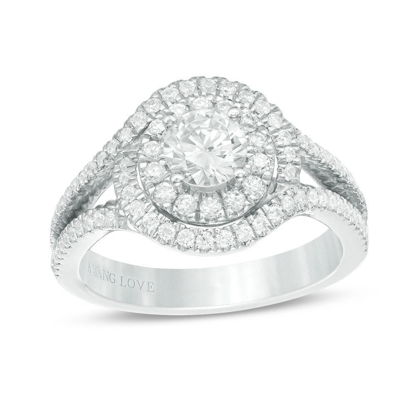 Vera Wang Love Collection 0.95 CT. T.W. Diamond Swirl Frame Split Shank Engagement Ring in 14K White Gold|Peoples Jewellers