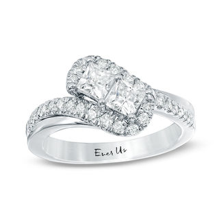 Ever Us™ 1.00 CT. T.W. Two-Stone Princess-Cut Diamond Tilted Bypass Frame Ring in 14K White Gold