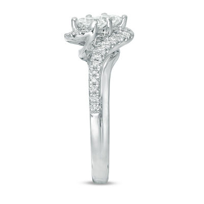 Ever Us™ 1.00 CT. T.W. Two-Stone Princess-Cut Diamond Tilted Bypass Frame Ring in 14K White Gold