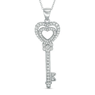 Lab-Created White Sapphire Heart-Top Key Pendant in Sterling Silver