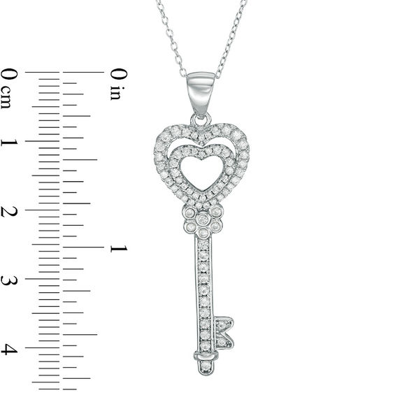 Lab-Created White Sapphire Heart-Top Key Pendant in Sterling Silver