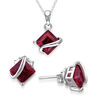 Thumbnail Image 0 of 6.0mm Princess-Cut Lab-Created Ruby Overlay Pendant and Stud Earrings Set in Sterling Silver