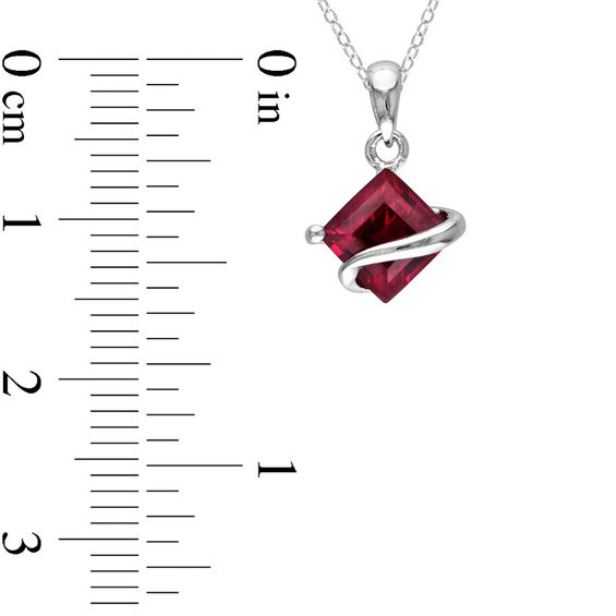 6.0mm Princess-Cut Lab-Created Ruby Overlay Pendant and Stud Earrings Set in Sterling Silver