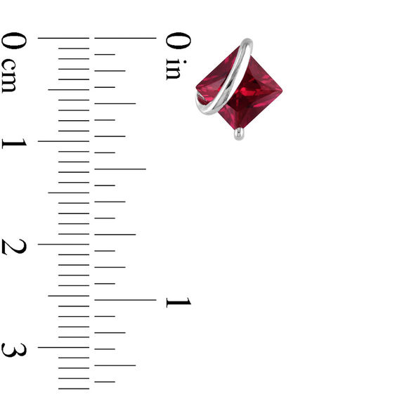 6.0mm Princess-Cut Lab-Created Ruby Overlay Pendant and Stud Earrings Set in Sterling Silver