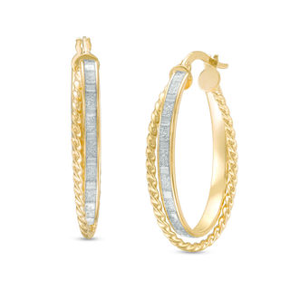 31.0mm Glitter Enamel Rope Hoop Earrings in 14K Gold