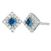 Thumbnail Image 0 of Vera Wang Love Collection Princess-Cut Blue Sapphire and 0.15 CT. T.W. Diamond Frame Stud Earrings in Sterling Silver