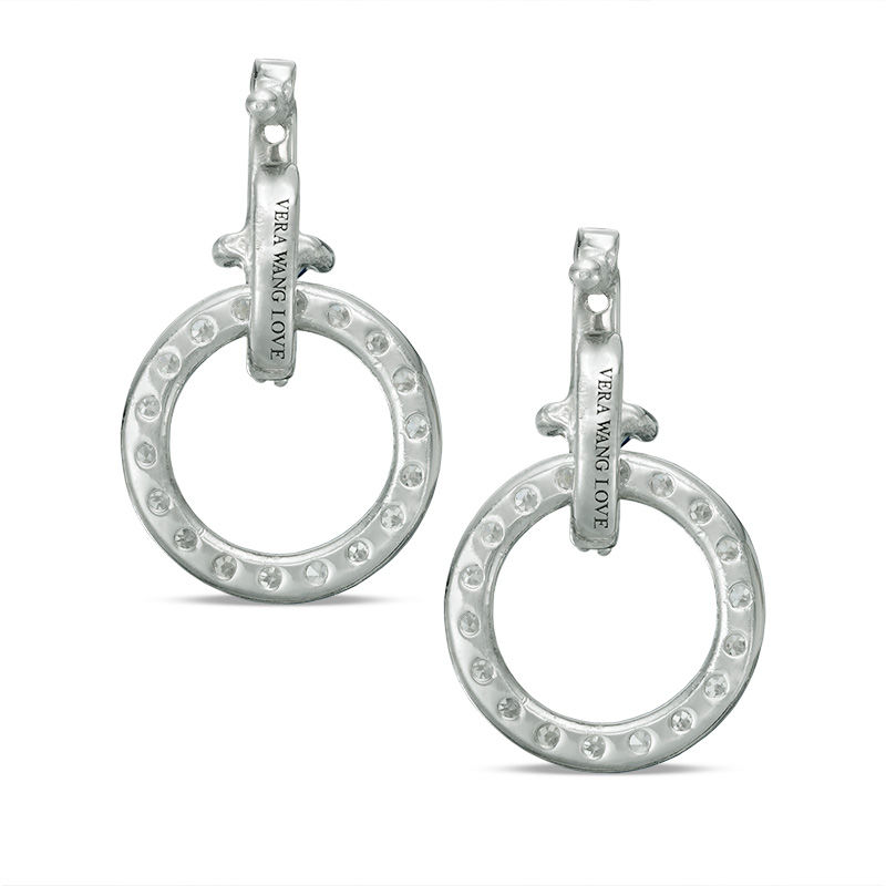 Vera Wang Love Collection 0.30 CT. T.W. Diamond and Princess-Cut Blue Sapphire Circle Drop Earrings in Sterling Silver