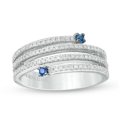 Vera Wang Love Collection 0.30 CT. T.W. Diamond and Blue Sapphire Multi-Row Spiral Ring in 14K White Gold