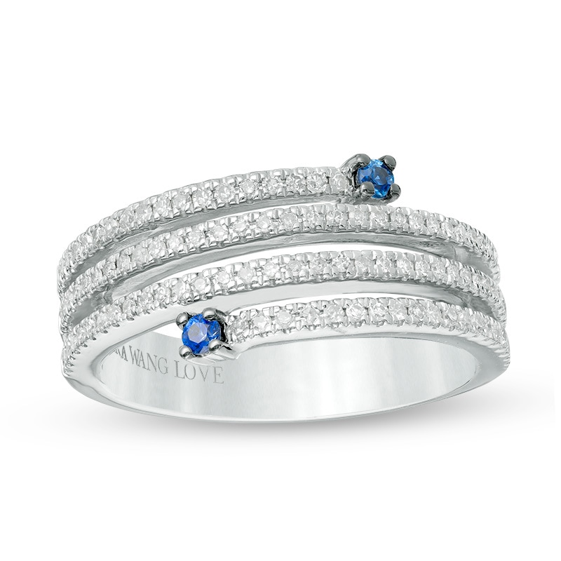 Vera Wang Love Collection 0.30 CT. T.W. Diamond and Blue Sapphire Multi-Row Spiral Ring in 14K White Gold|Peoples Jewellers
