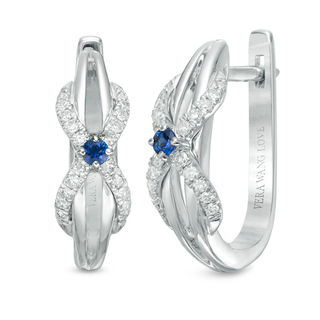 Vera Wang Love Collection 0.23 CT. T.W. Diamond and Blue Sapphire Infinity Hoop Earrings in Sterling Silver