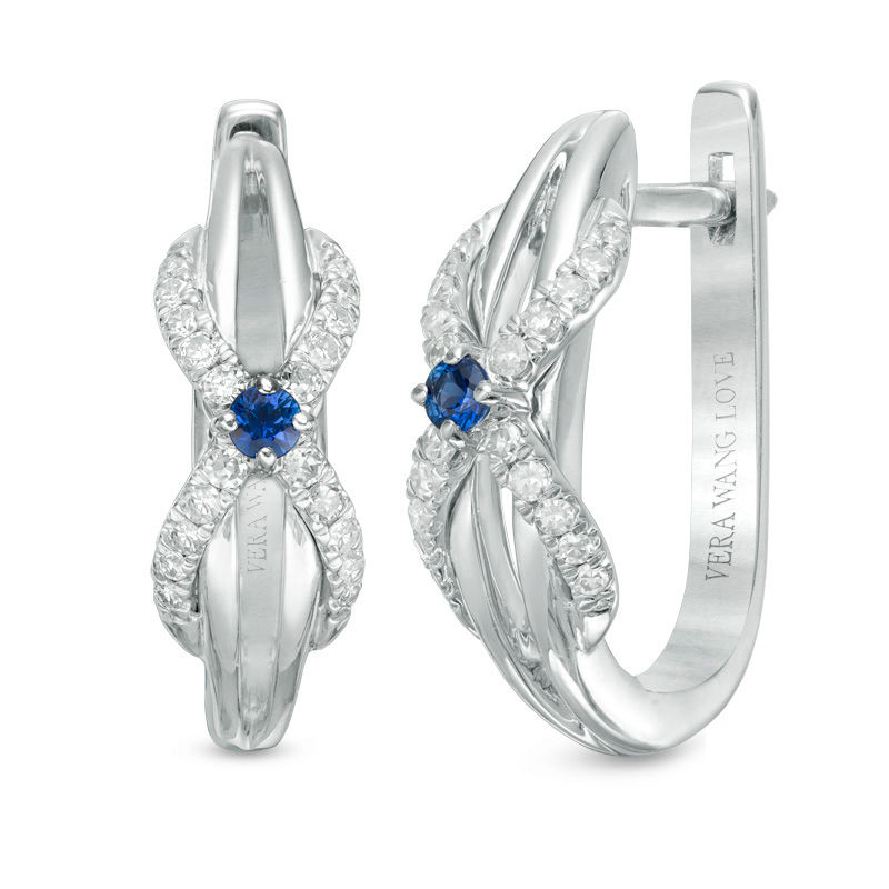 Vera Wang Love Collection 0.23 CT. T.W. Diamond and Blue Sapphire Infinity Hoop Earrings in Sterling Silver|Peoples Jewellers
