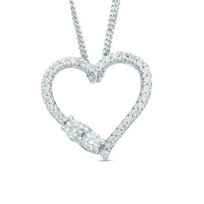 Ever Us™ 0.95 CT. T.W. Two-Stone Diamond Heart Pendant in 14K White Gold - 19"