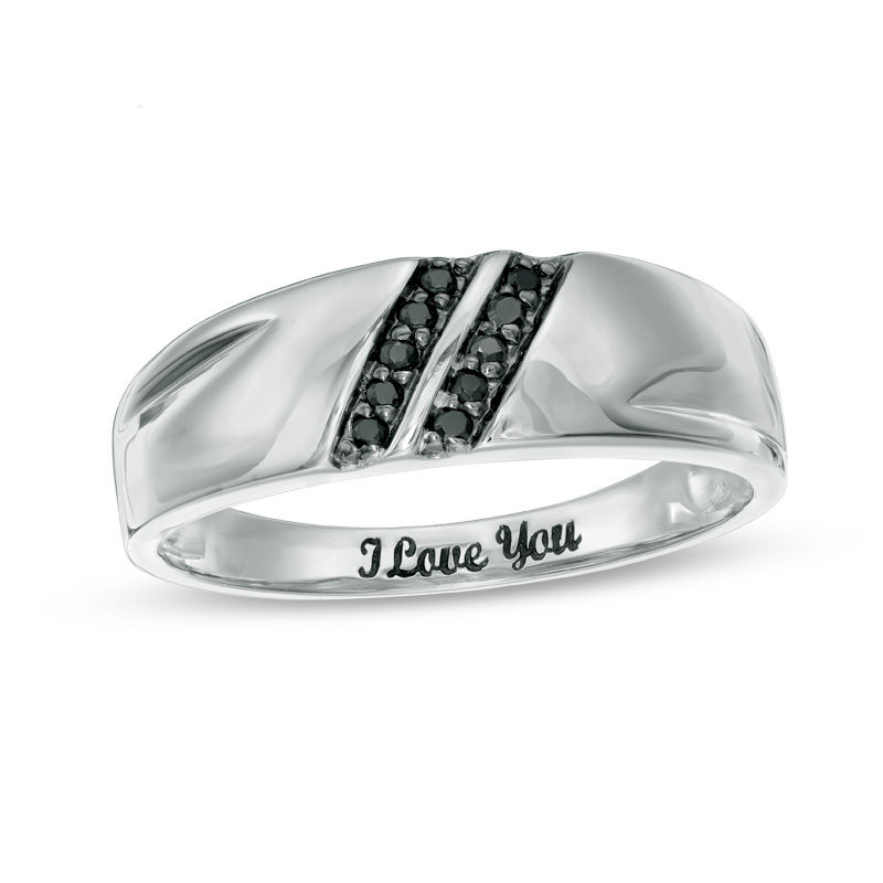 1/15 CT. T.W. Black Diamond Double Row Slant Wedding Band in Sterling Silver (1 Line)|Peoples Jewellers