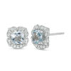 Thumbnail Image 0 of 5.0mm Cushion-Cut Aquamarine and Lab-Created White Sapphire Flower Frame Stud Earrings in Sterling Silver