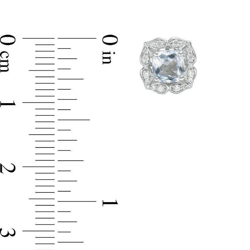 5.0mm Cushion-Cut Aquamarine and Lab-Created White Sapphire Flower Frame Stud Earrings in Sterling Silver