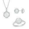 Lab-Created White Sapphire Scallop Frame Pendant, Stud Earrings and Ring Set in Sterling Silver - Size 7